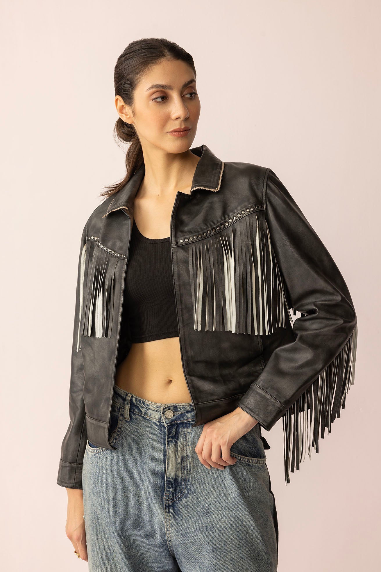 Midnight Maverick Leather Jacket - Shadow Black