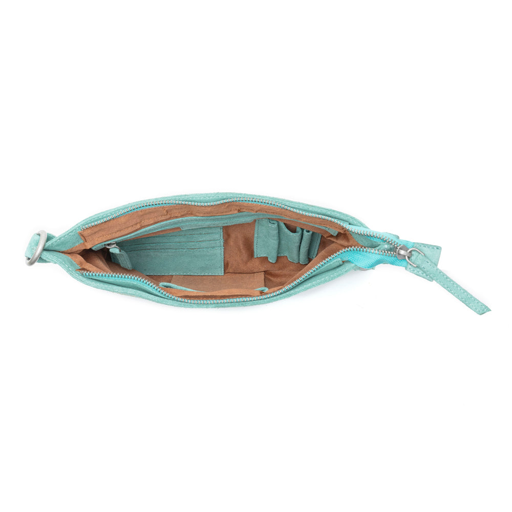 Texas Rose Western Embroidered Leather Bag - Turquoise