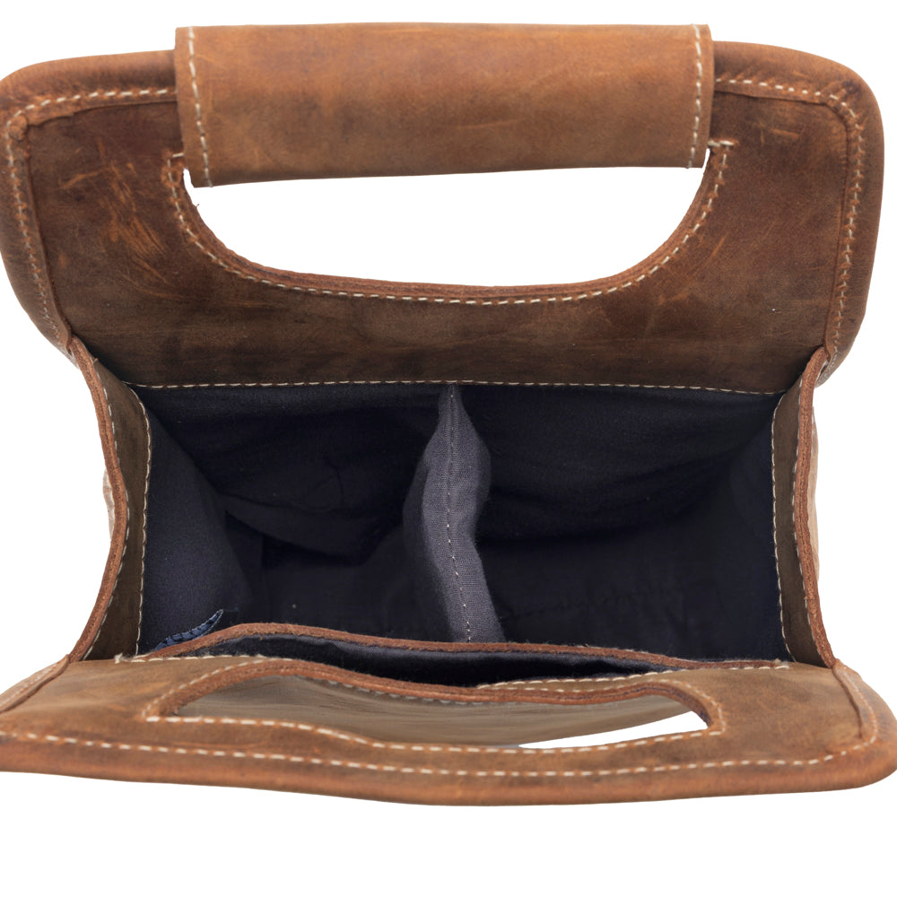 Cowhide & Leather Wine Bottle Holder - Shadow Cream Chestnut Brown