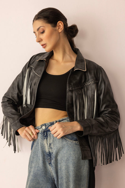 Midnight Maverick Leather Jacket - Shadow Black