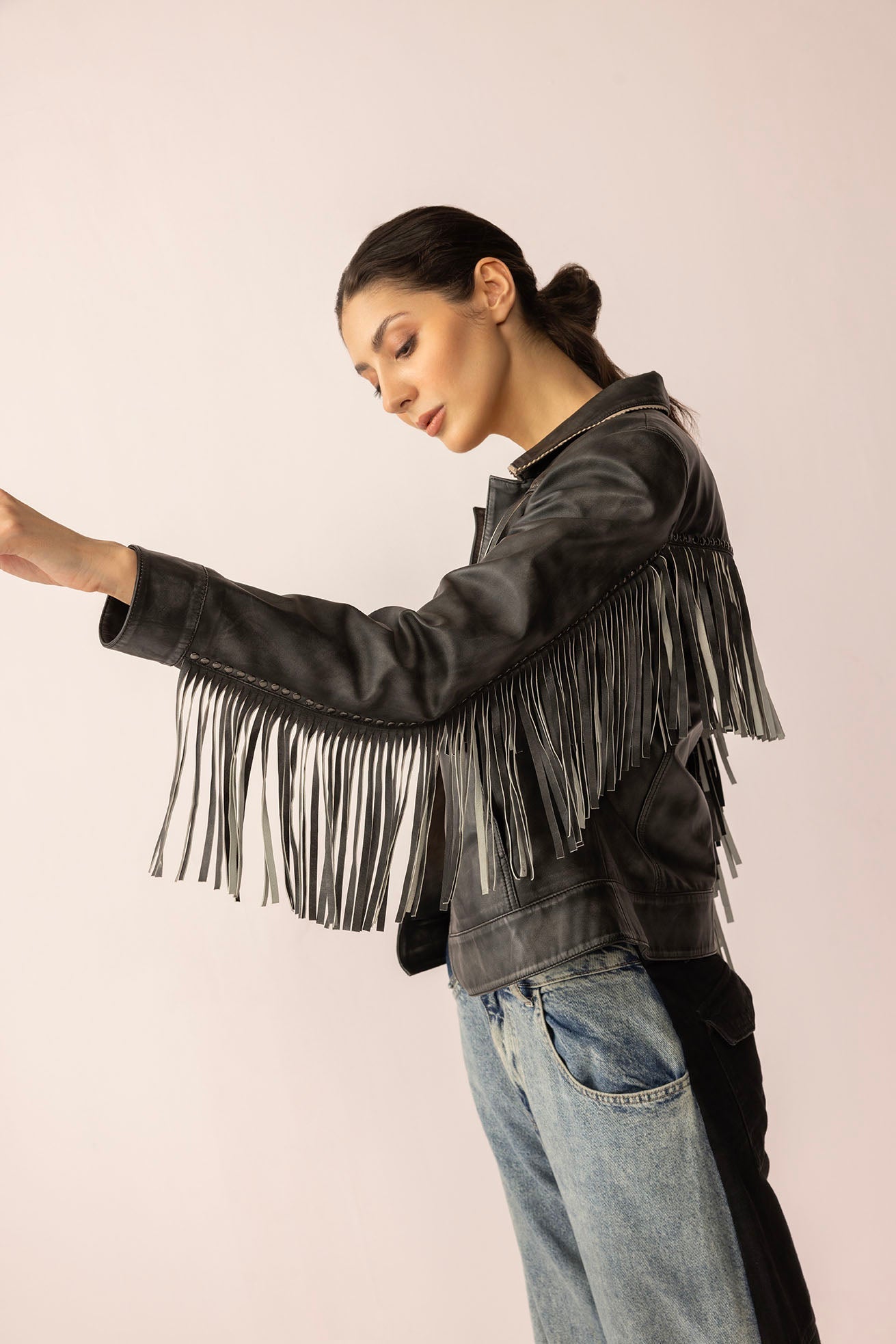 Midnight Maverick Leather Jacket - Shadow Black