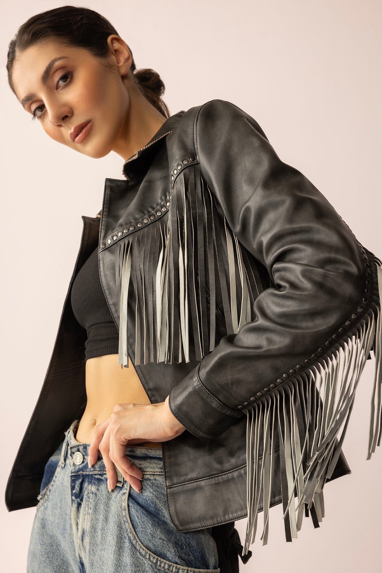 Midnight Maverick Leather Jacket - Shadow Black