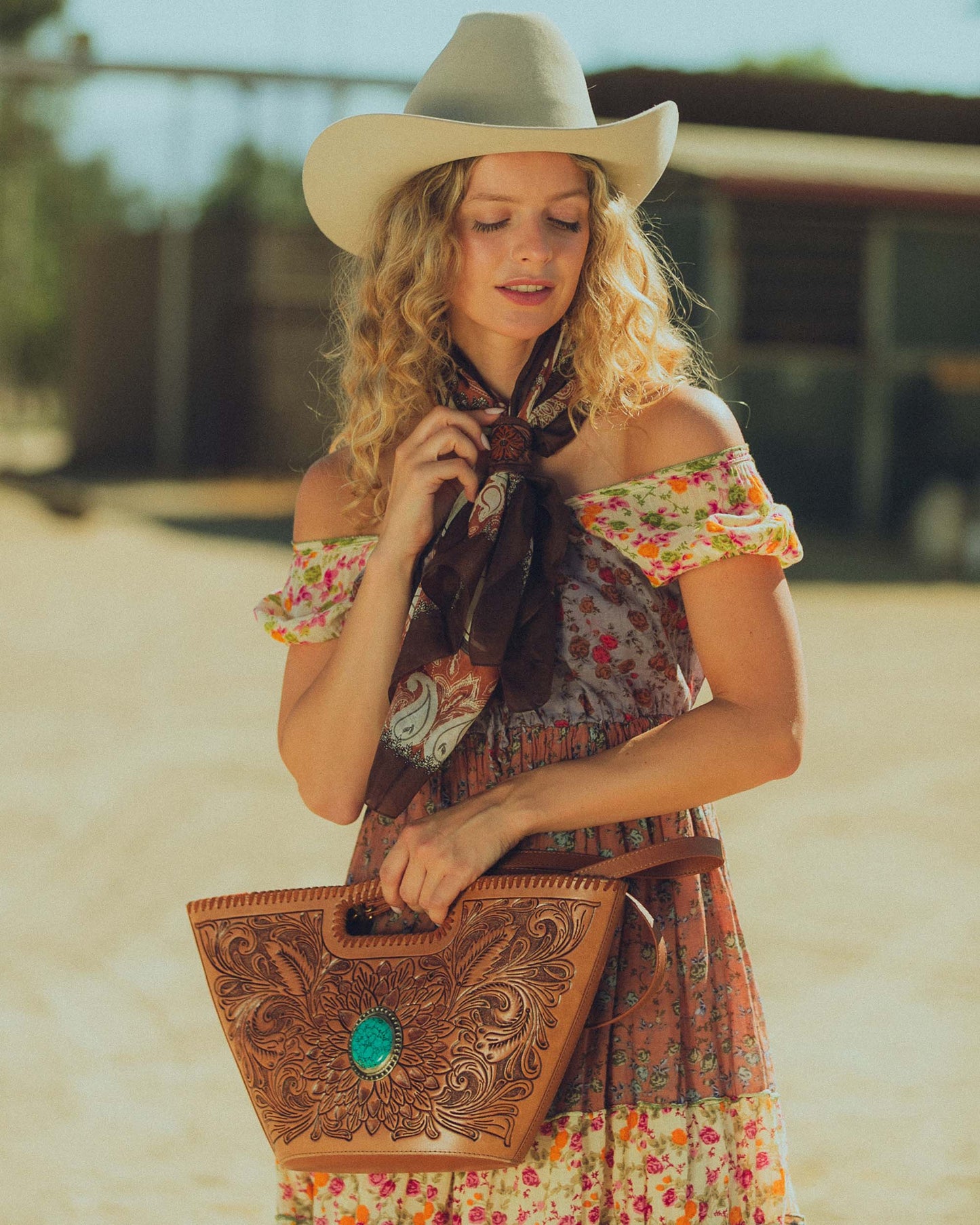 Wild Rag With Handtooled Leather Slider - Bone & Saddle