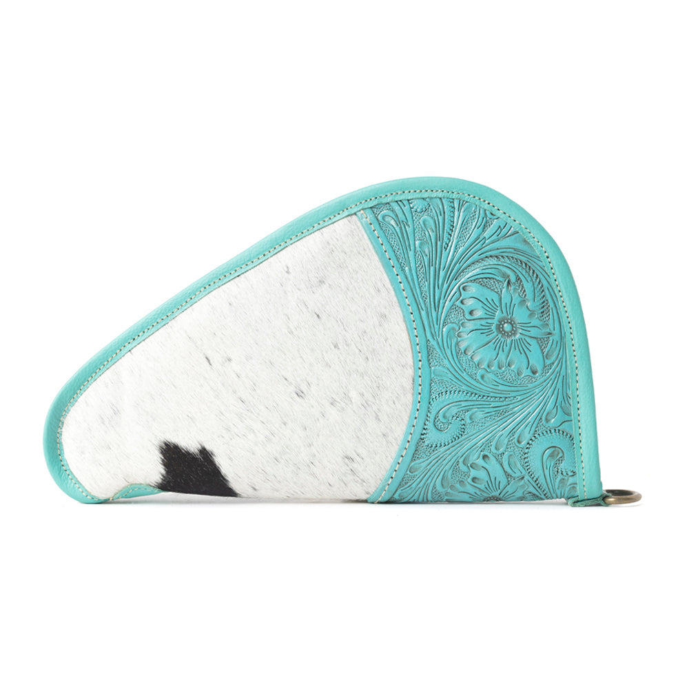 The Lone Prairie Tooled Hairon Gun Case - Desert Teal