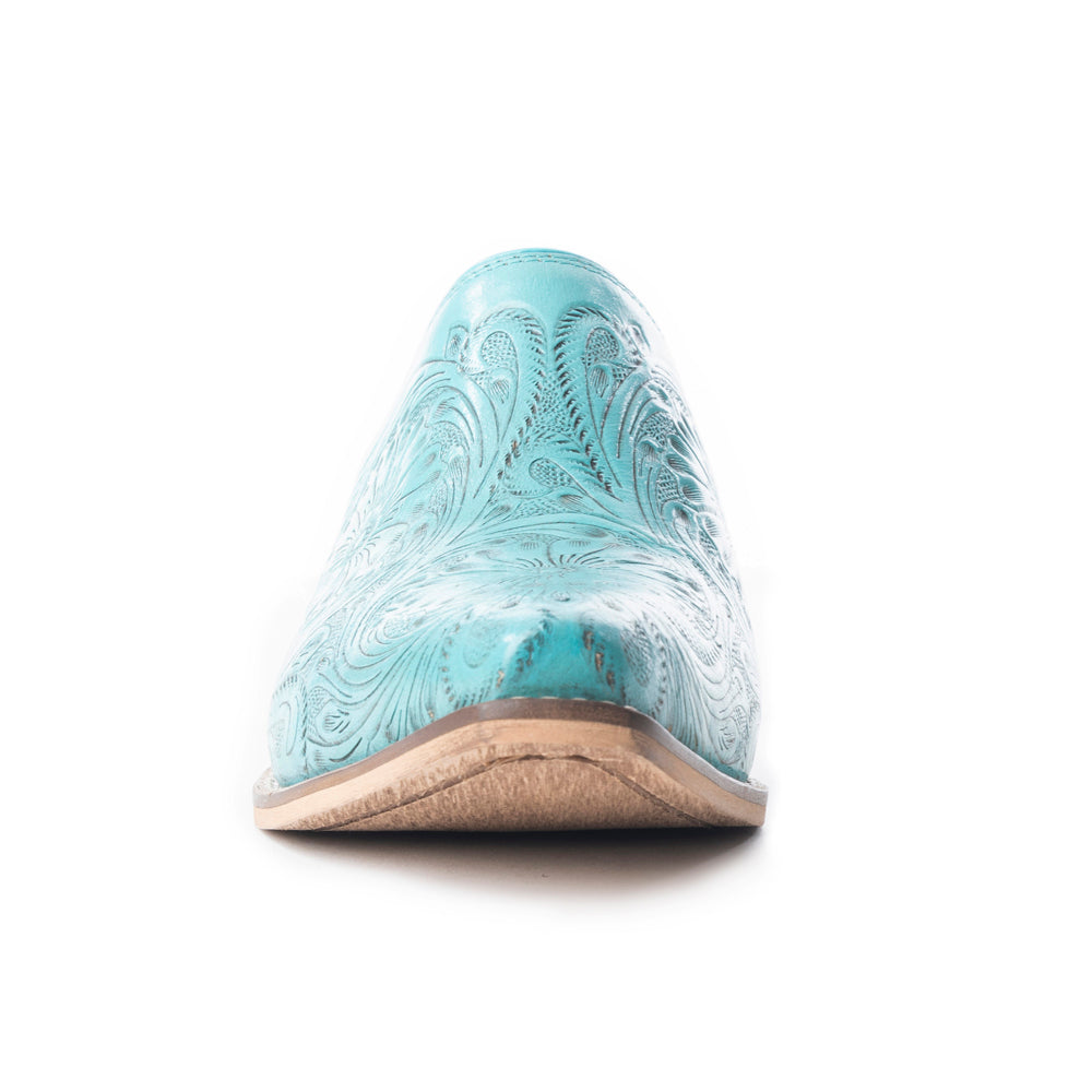 Valeria Hand-tooled Mules - Turquoise