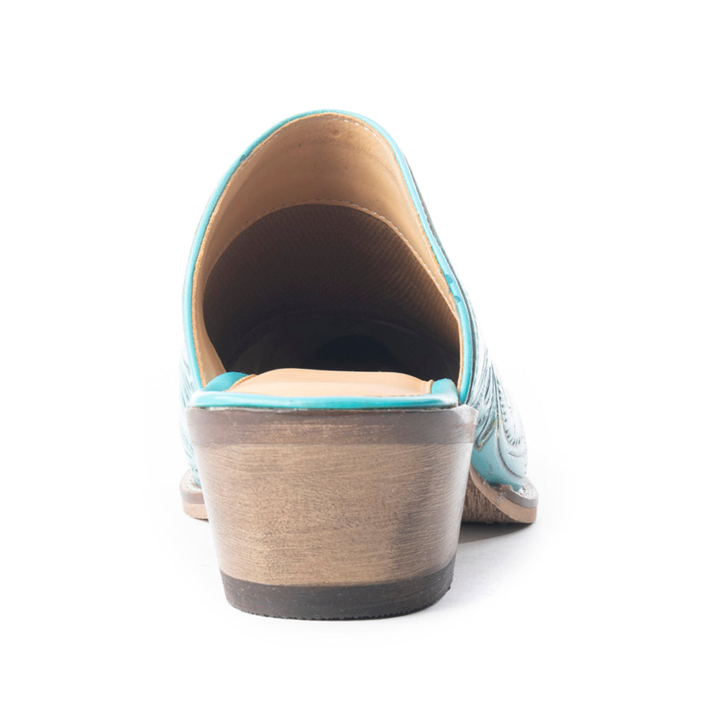 Valeria Hand-tooled Mules - Turquoise