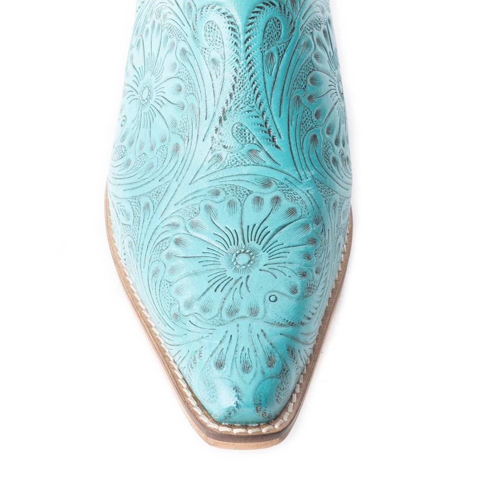 Valeria Hand-tooled Mules - Turquoise