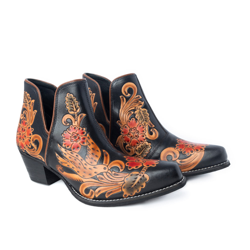 Midnight Desert Rose Booties - Black