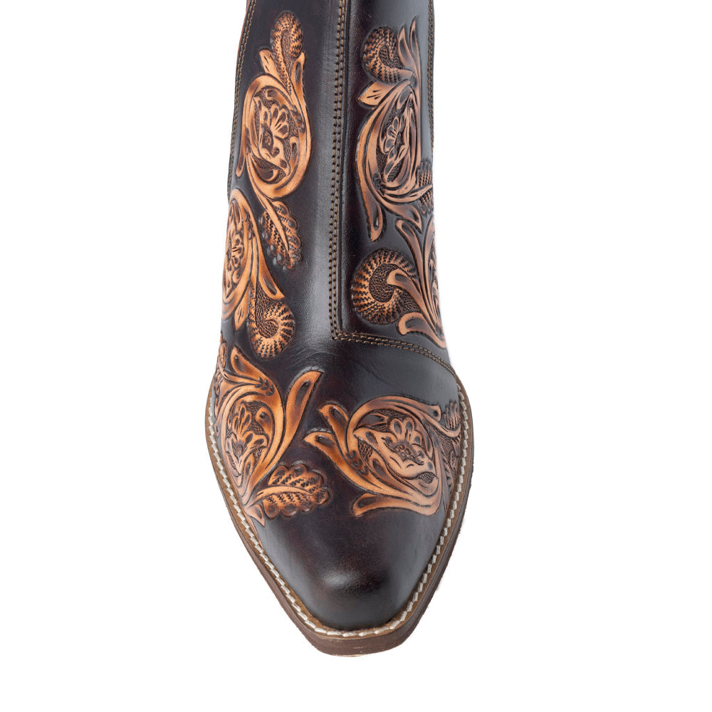 Bronzed Western Leather Booties - Brown