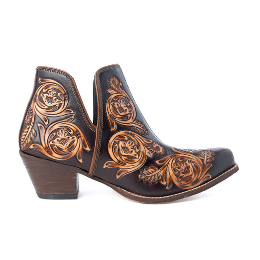 Bronzed Western Leather Booties - Brown