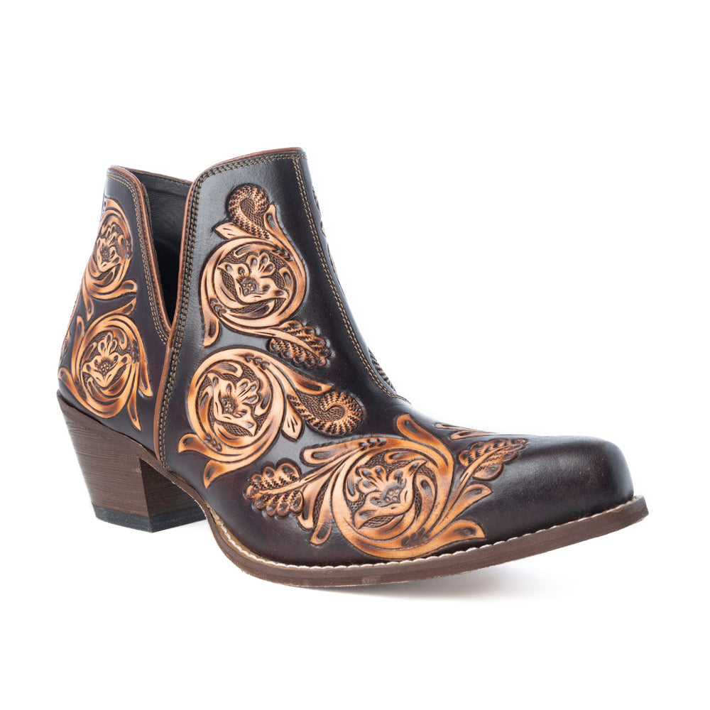 Bronzed Western Leather Booties - Brown