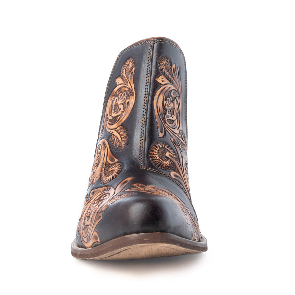 Bronzed Western Leather Booties - Brown
