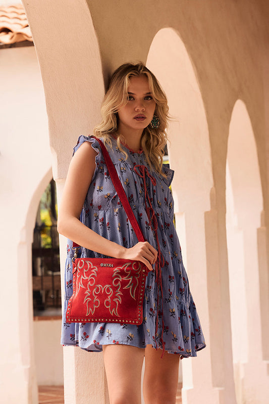 Texas Rose Embroidered Leather Sling Bag