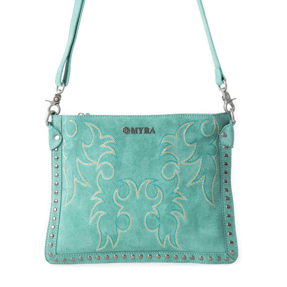 Texas Rose Western Embroidered Leather Bag - Turquoise