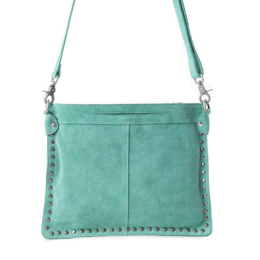 Texas Rose Western Embroidered Leather Bag - Turquoise