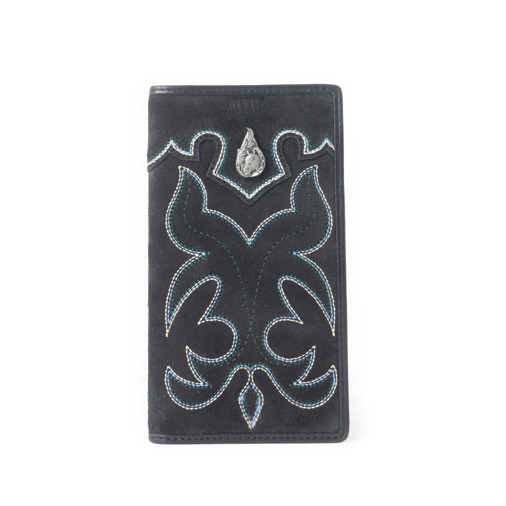 Ravenhide Embroidered Leather Wallet - Coal Black