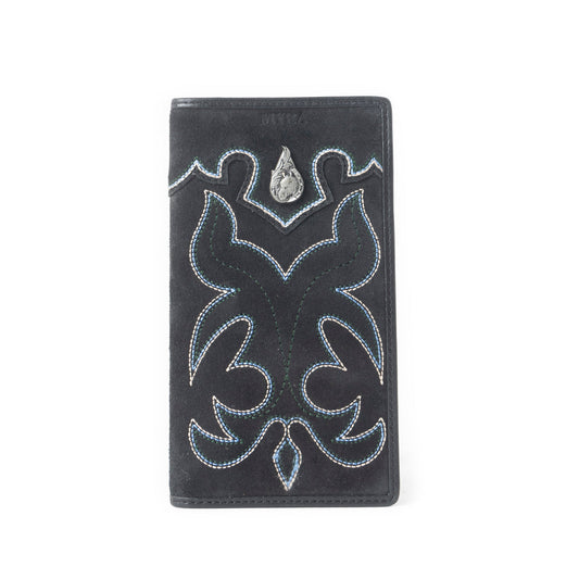 Ravenhide Embroidered Leather Wallet - Coal Black