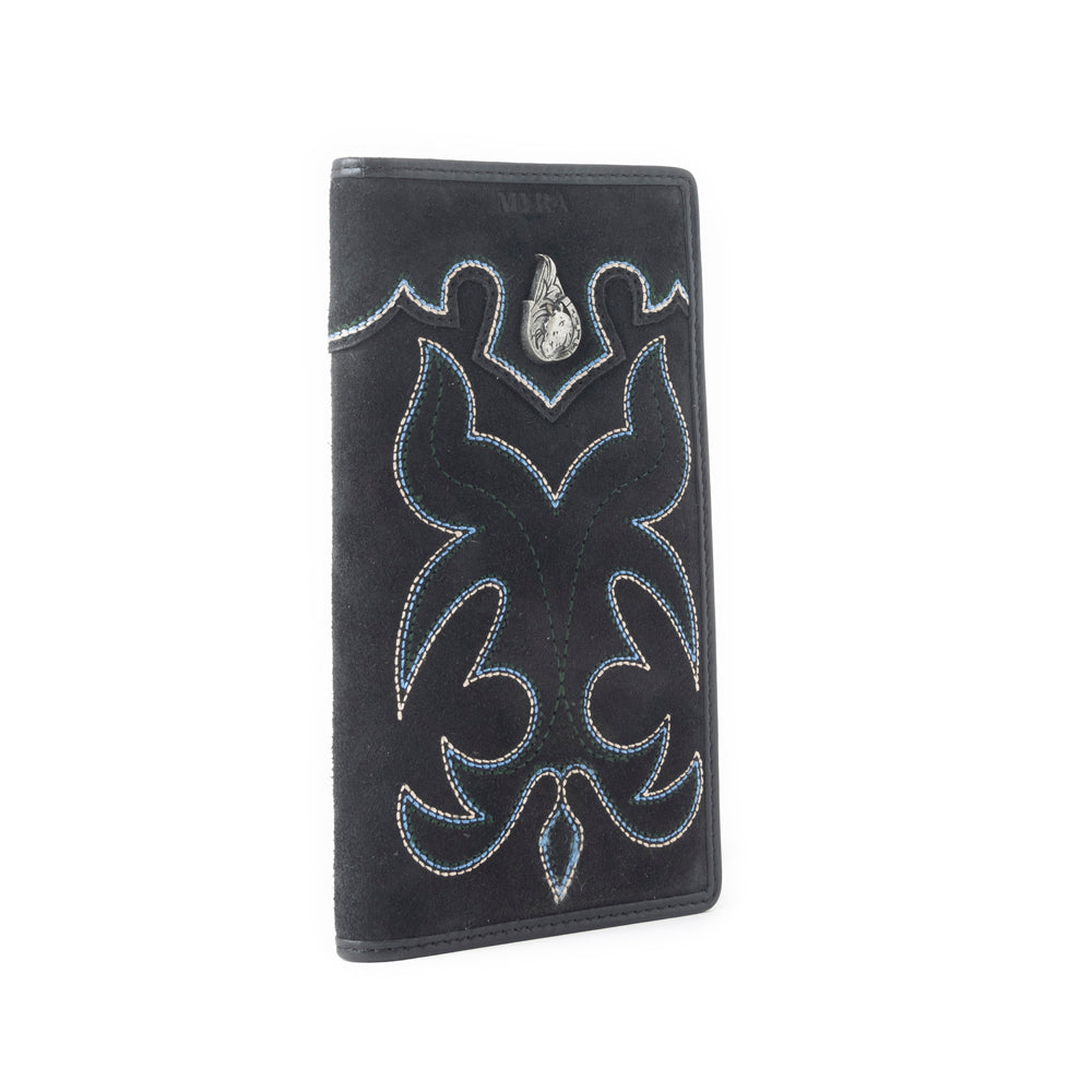 Ravenhide Embroidered Leather Wallet - Coal Black