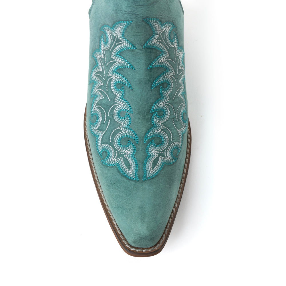 Sagebreeze Embroidered Leather Booties - Lagoon Teal