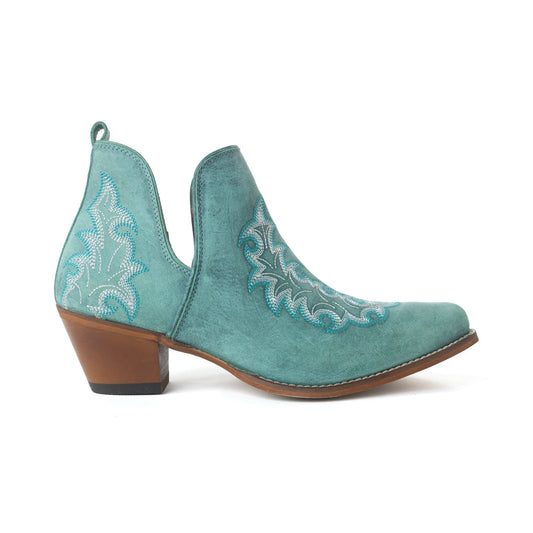 Sagebreeze Embroidered Leather Booties - Lagoon Teal