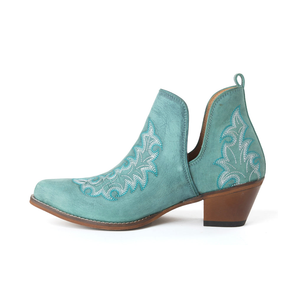 Sagebreeze Embroidered Leather Booties - Lagoon Teal