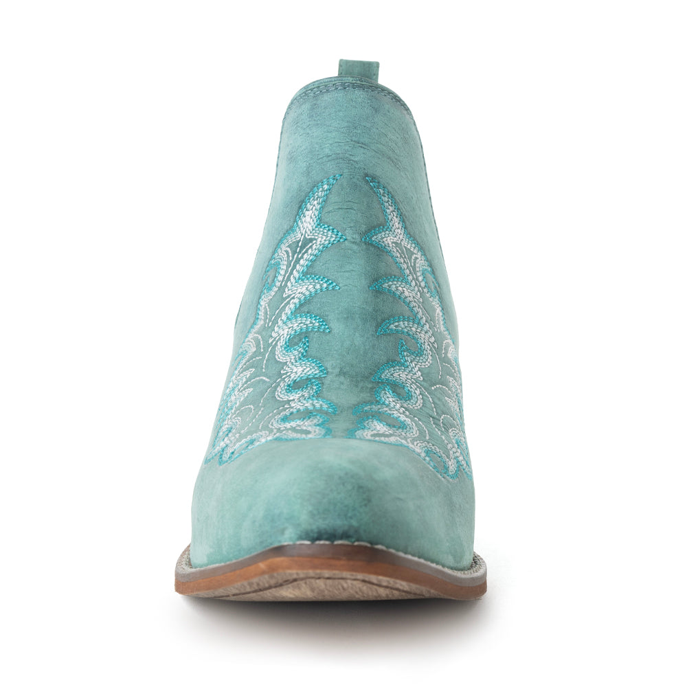 Sagebreeze Embroidered Leather Booties - Lagoon Teal