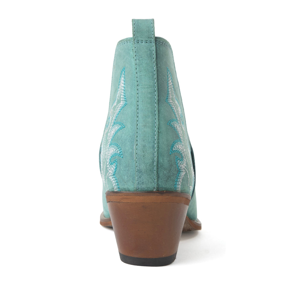 Sagebreeze Embroidered Leather Booties - Lagoon Teal