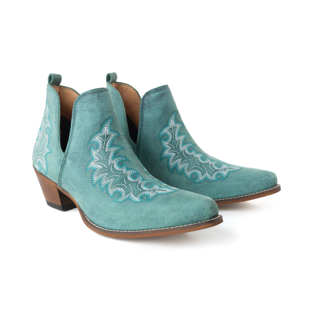 Sagebreeze Embroidered Leather Booties - Lagoon Teal