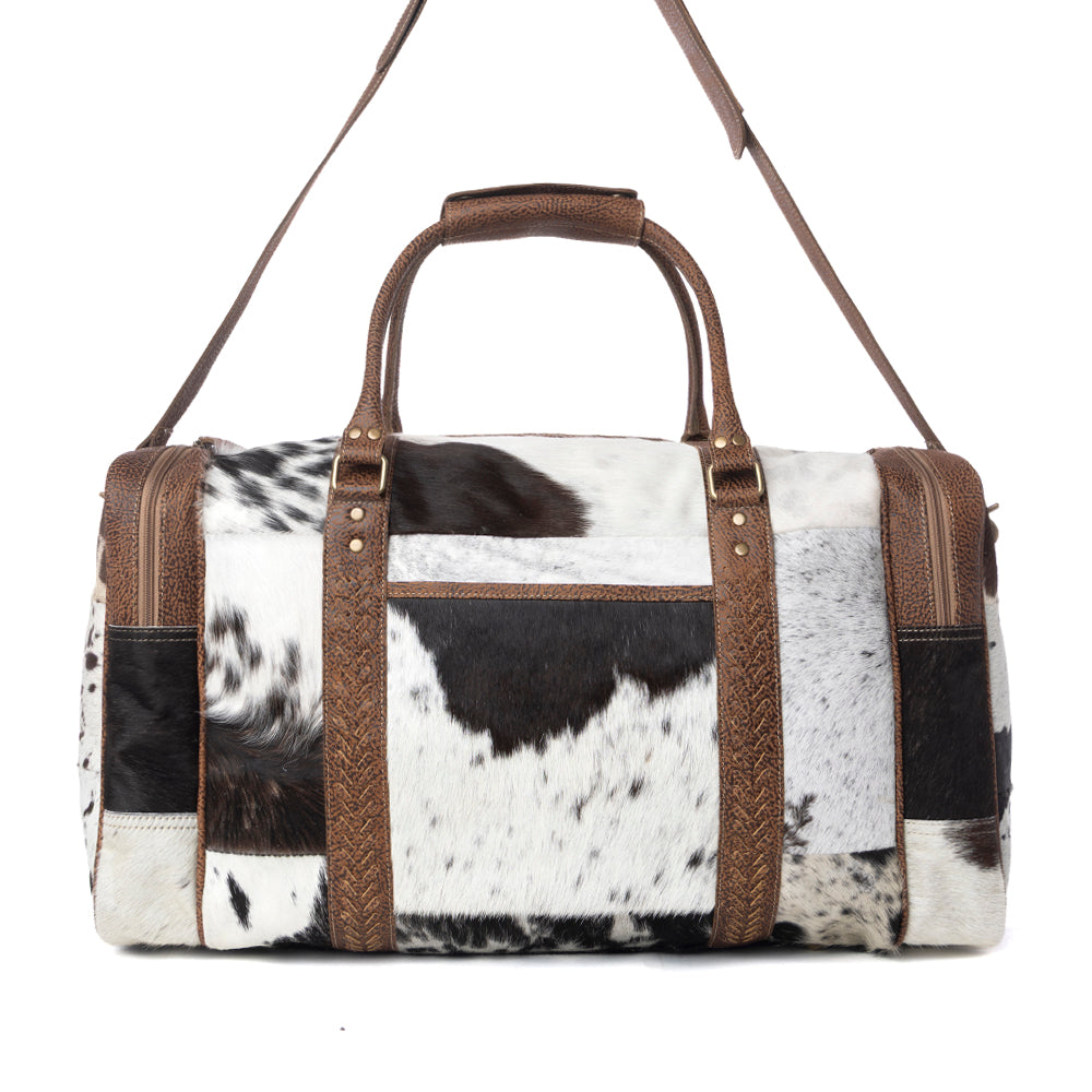 Rustic Vista Handtooled Hairon Ruffle Traveller Bag - Cocoa Frost
