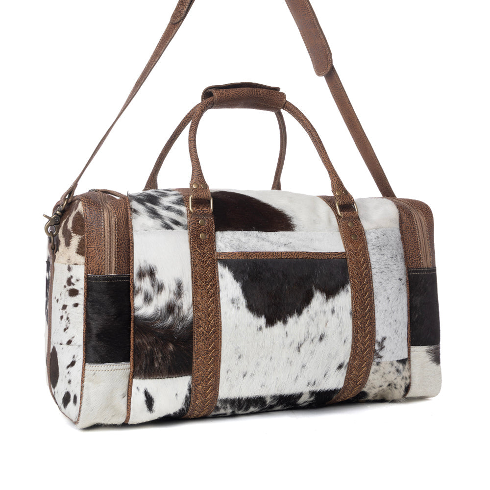 Rustic Vista Handtooled Hairon Ruffle Traveller Bag - Cocoa Frost