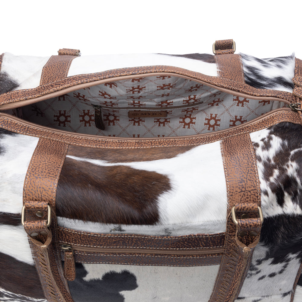 Rustic Vista Handtooled Hairon Ruffle Traveller Bag - Cocoa Frost
