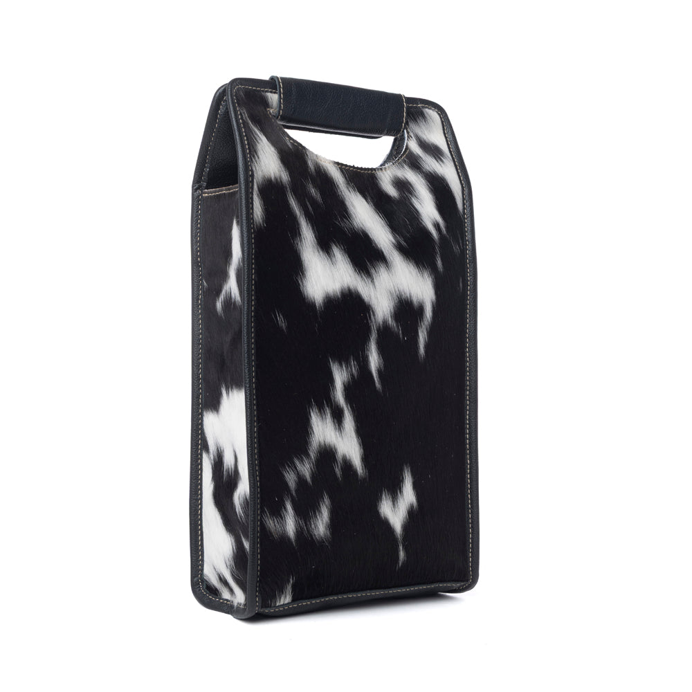 Cowhide & Leather Wine Bottle Holder - Shadow Cream