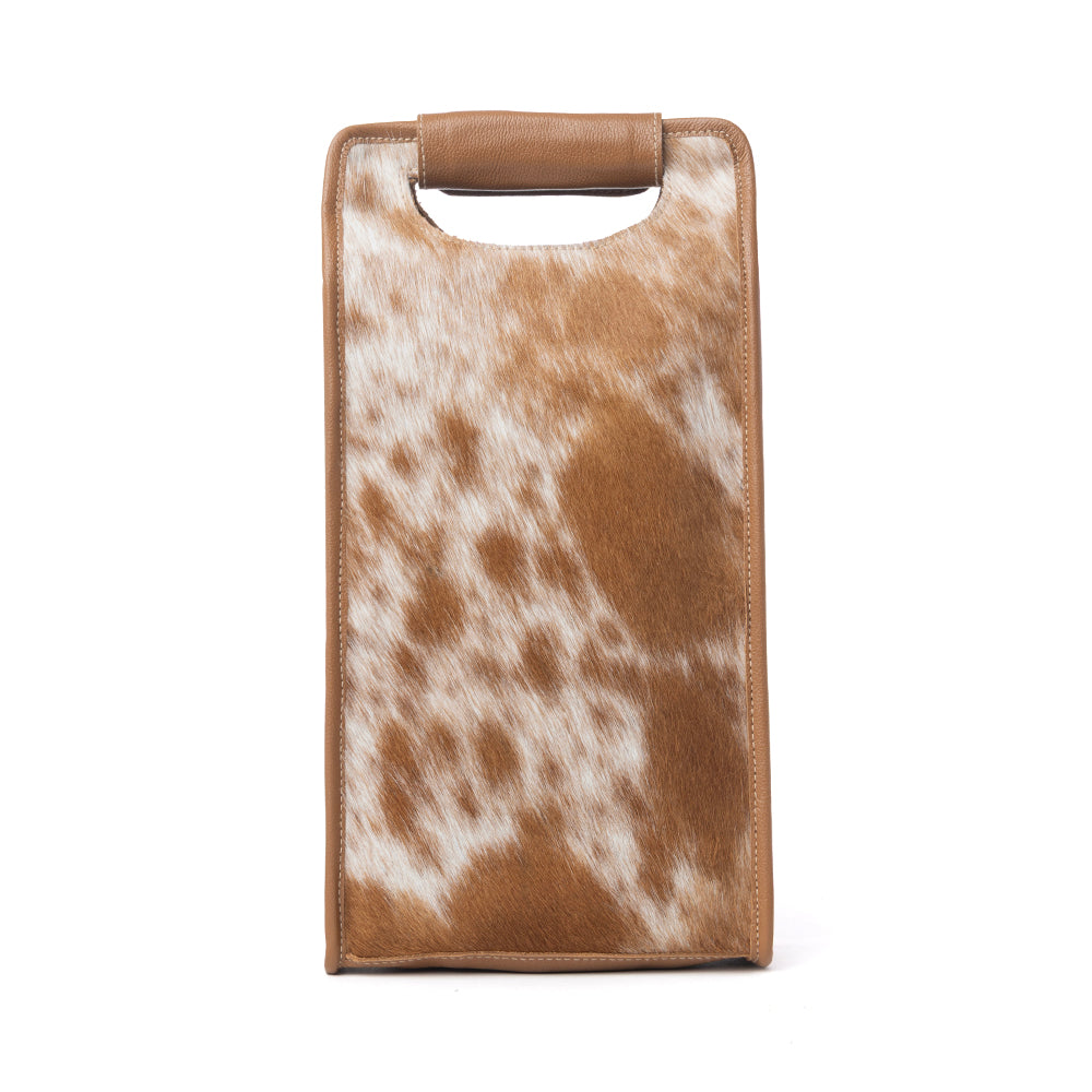 Cowhide & Leather Wine Bottle Holder - Tan Beige
