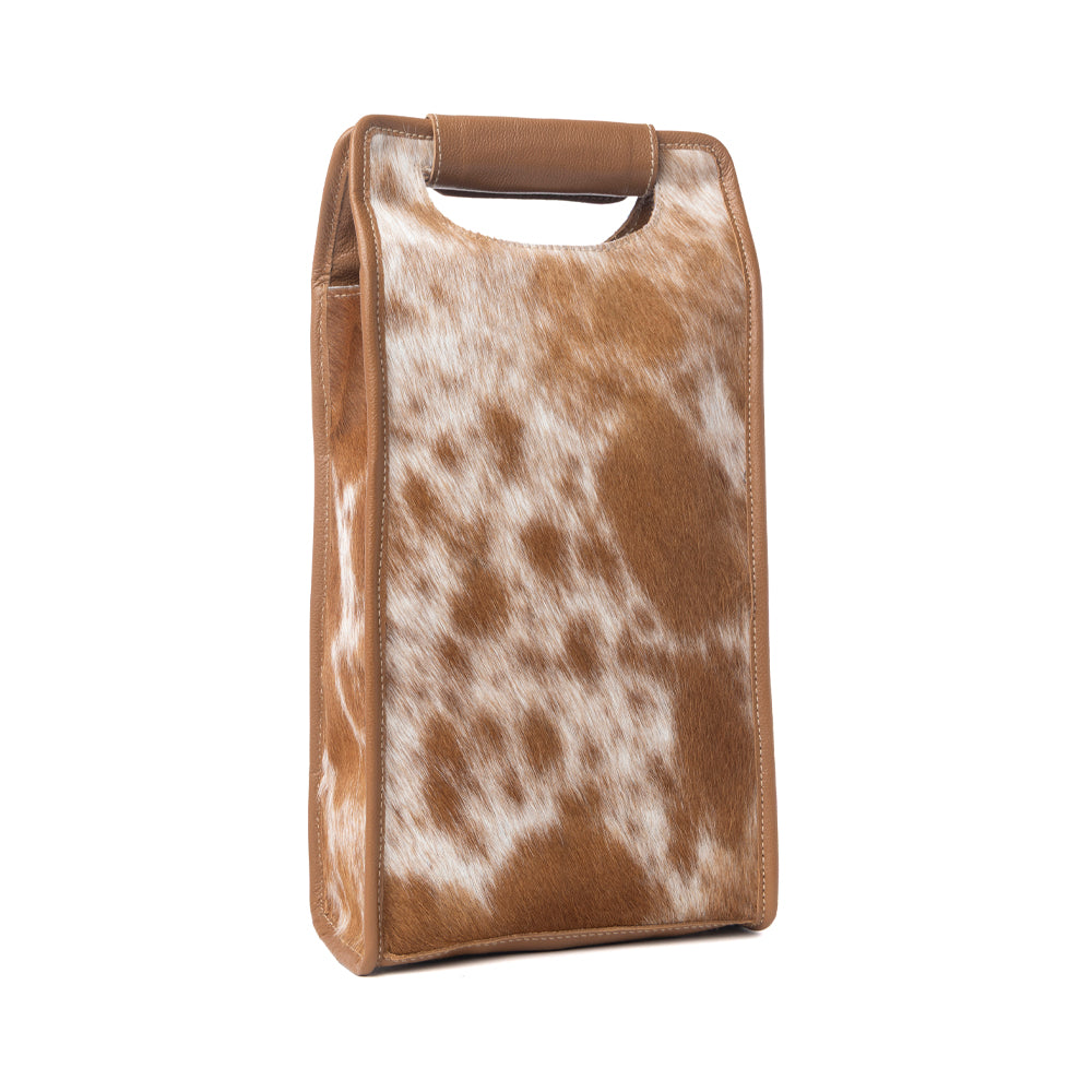 Cowhide & Leather Wine Bottle Holder - Tan Beige