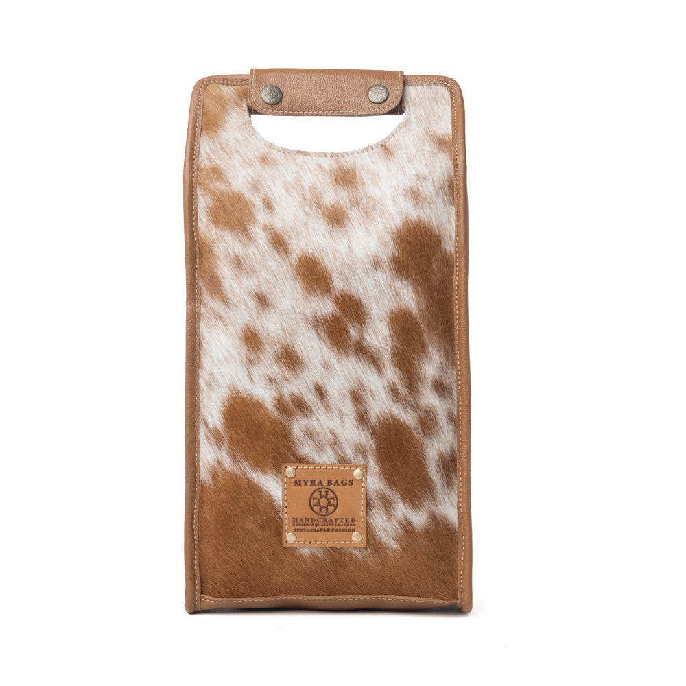 Cowhide & Leather Wine Bottle Holder - Tan Beige