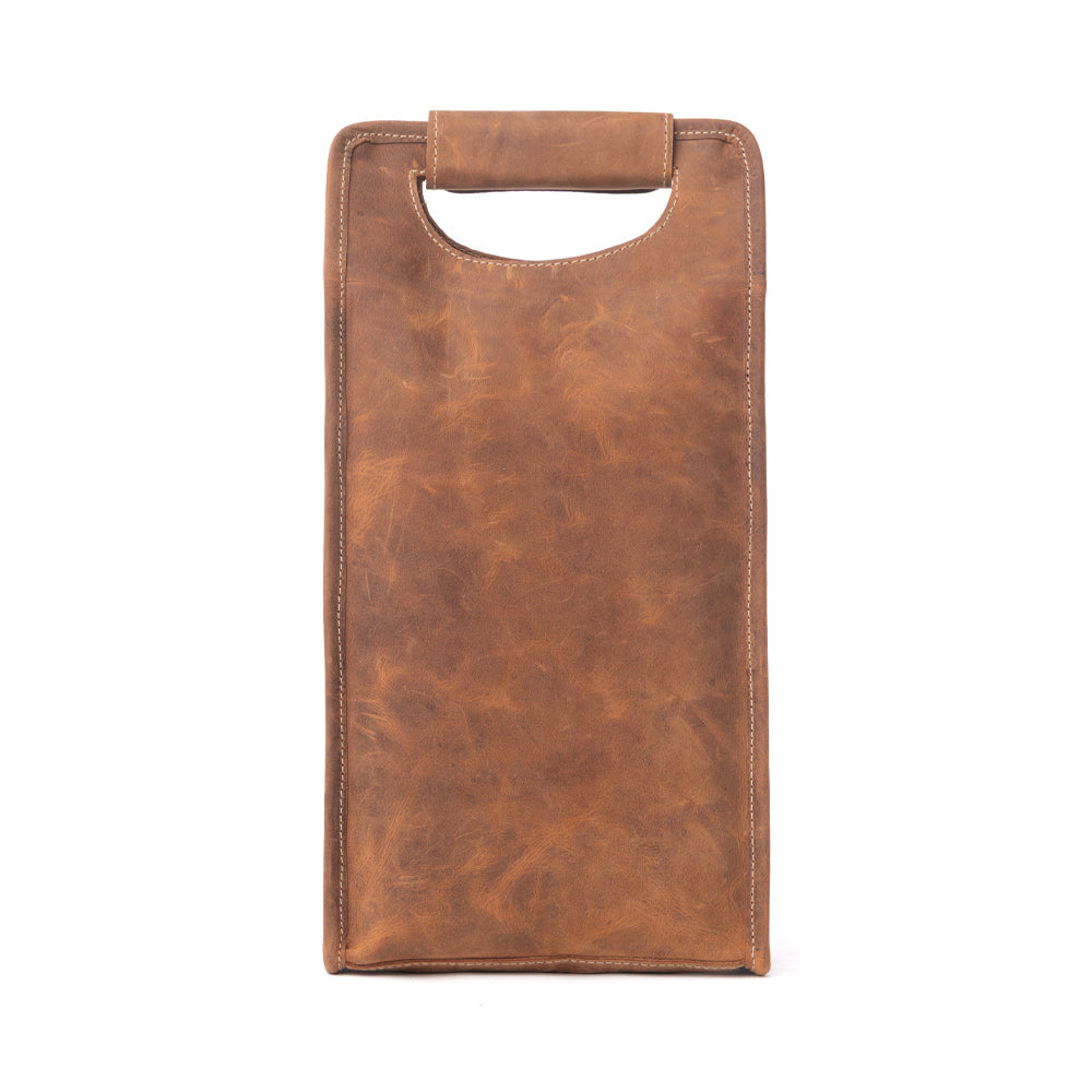 Cowhide & Leather Wine Bottle Holder - Shadow Cream Chestnut Brown