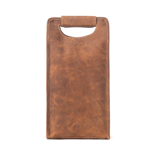 Cowhide & Leather Wine Bottle Holder - Shadow Cream Chestnut Brown