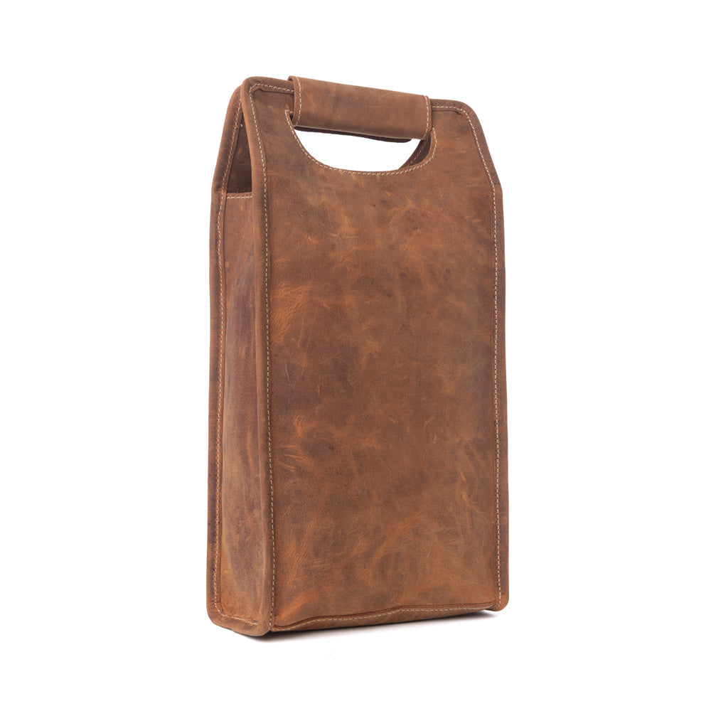 Cowhide & Leather Wine Bottle Holder - Shadow Cream Chestnut Brown