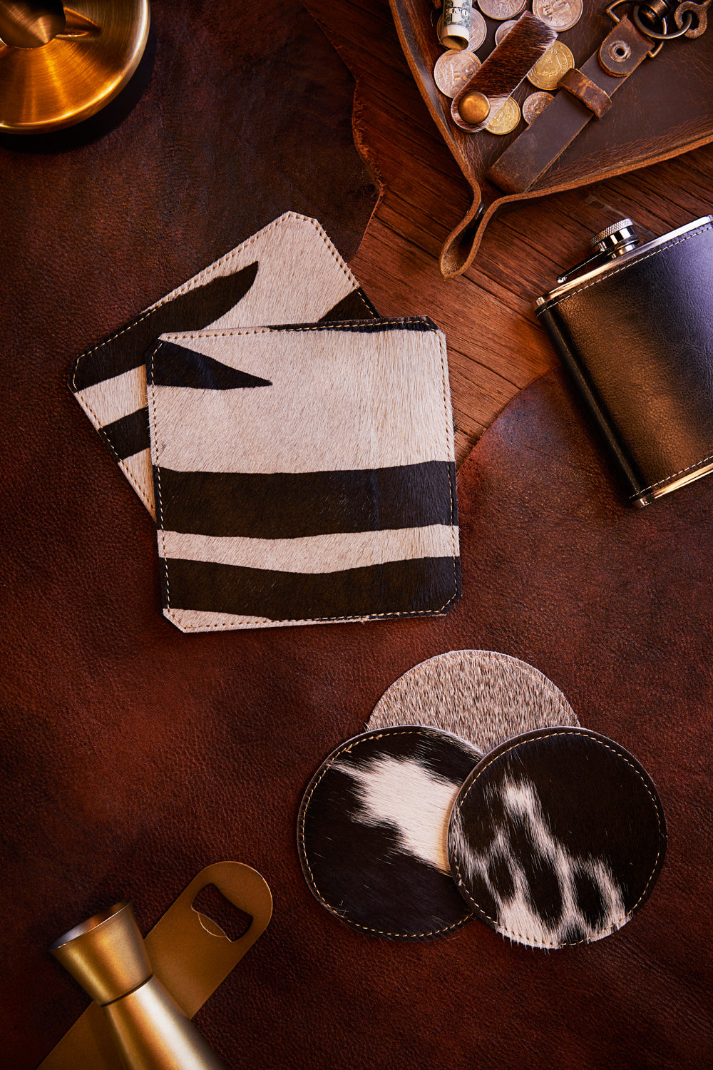 Cowhide Coasters S/4